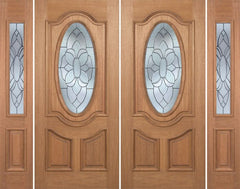 WDMA 88x80 Door (7ft4in by 6ft8in) Exterior Mahogany Carmel Double Door/2side w/ BO Glass - 6ft8in Tall 1