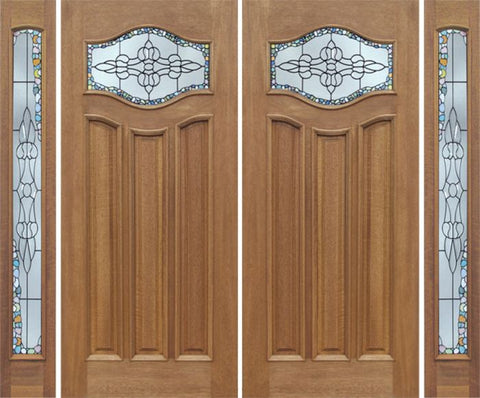 WDMA 88x80 Door (7ft4in by 6ft8in) Exterior Mahogany Wisteria Double Door/2side w/ Tiffany Glass 1
