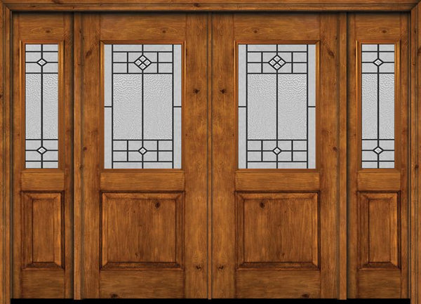 WDMA 88x80 Door (7ft4in by 6ft8in) Exterior Cherry Alder Rustic Plain Panel 1/2 Lite Double Entry Door Sidelights Beaufort Glass 1
