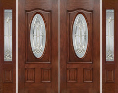 WDMA 88x80 Door (7ft4in by 6ft8in) Exterior Mahogany Oval Three Panel Double Entry Door Sidelights BT Glass 1