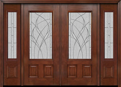 WDMA 88x80 Door (7ft4in by 6ft8in) Exterior Mahogany 3/4 Lite Two Panel Double Entry Door Sidelights Waterside Glass 1