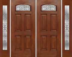 WDMA 88x80 Door (7ft4in by 6ft8in) Exterior Mahogany Camber Top Double Entry Door Sidelights CD Glass 1