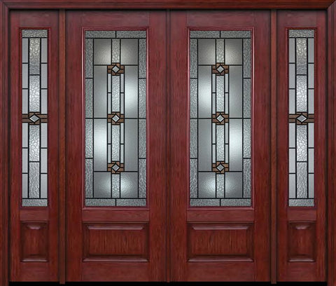 WDMA 88x96 Door (7ft4in by 8ft) Exterior Cherry 96in 3/4 Lite Double Entry Door Sidelights Mission Ridge Glass 1