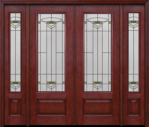 WDMA 88x96 Door (7ft4in by 8ft) Exterior Cherry 96in 3/4 Lite Double Entry Door Sidelights Greenfield Glass 1