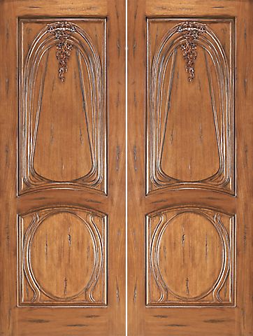 WDMA 96x120 Door (8ft by 10ft) Exterior Mahogany AN-2013-2 Hand Carved 2-Panel Art Nouveau Double Door 1