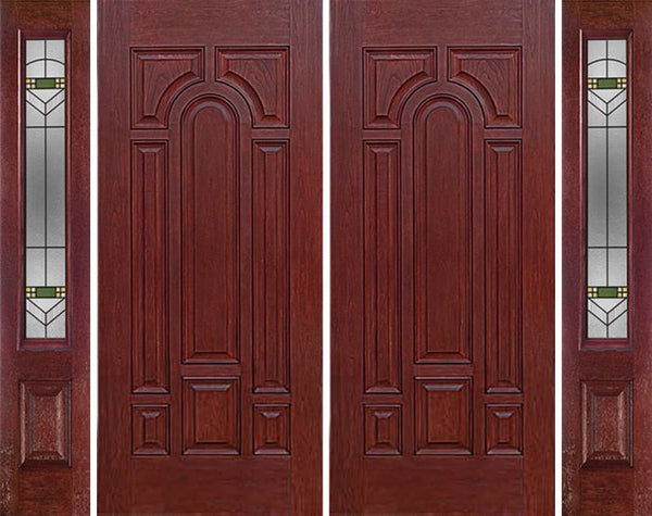 WDMA 96x80 Door (8ft by 6ft8in) Exterior Cherry Center Arch Panel Solid Double Entry Door Sidelights GR Glass 1