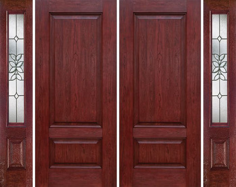 WDMA 96x80 Door (8ft by 6ft8in) Exterior Cherry Two Panel Double Entry Door Sidelights CD Glass 1