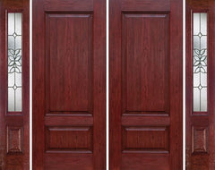 WDMA 96x80 Door (8ft by 6ft8in) Exterior Cherry Two Panel Double Entry Door Sidelights CD Glass 1