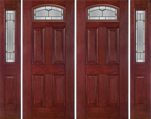 WDMA 96x80 Door (8ft by 6ft8in) Exterior Cherry Camber Top Double Entry Door Sidelights TP Glass 1