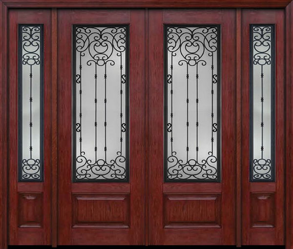WDMA 96x96 Door (8ft by 8ft) Exterior Cherry 96in 3/4 Lite Double Entry Door Sidelights Belle Meade Glass 1